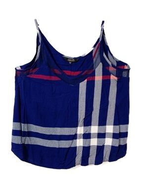 Amaryllis Plaid Cotton V-neck with Mesh Trim Sleeveless Blouse Adjustable Straps